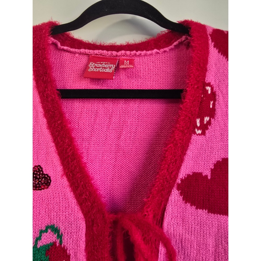 NWOT Strawberry Shortcake Pink Knit Sweater Vest Embroidered Heart Sequin Med - Picture 5 of 14
